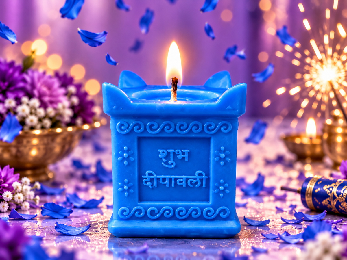 Shubh Diwali Candle in blue