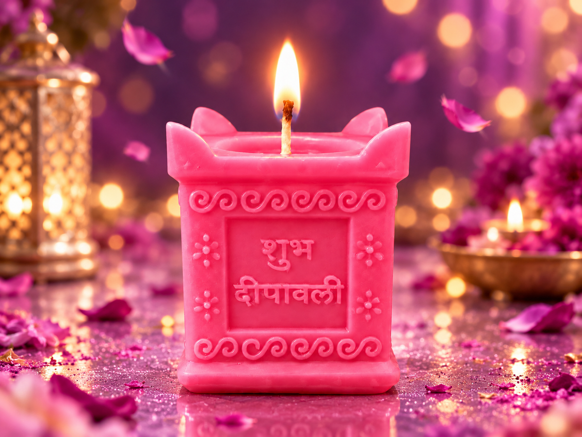 Shubh Diwali Candle in pink