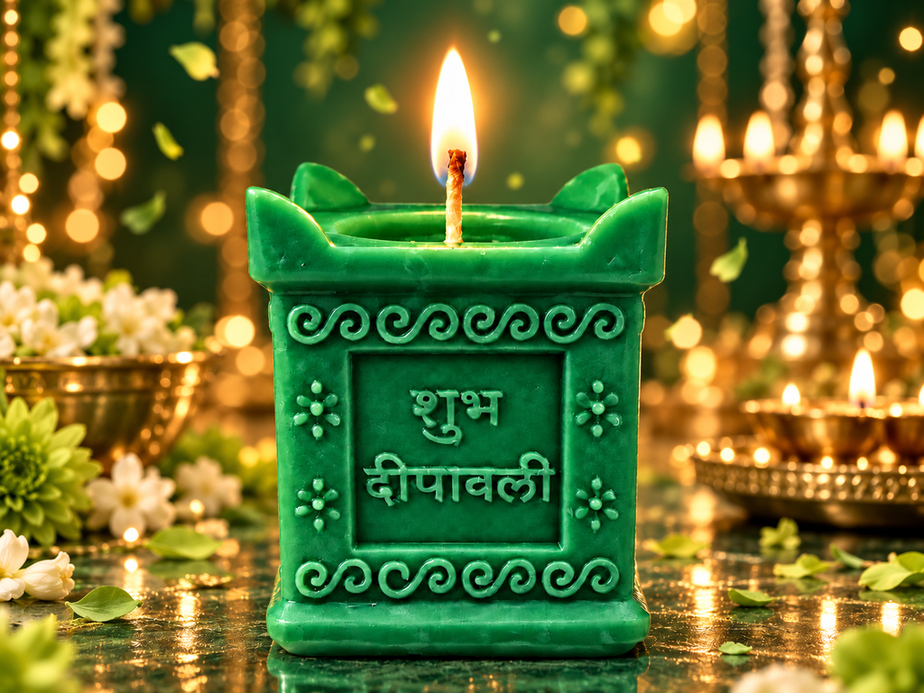 Shubh Diwali Candle in green