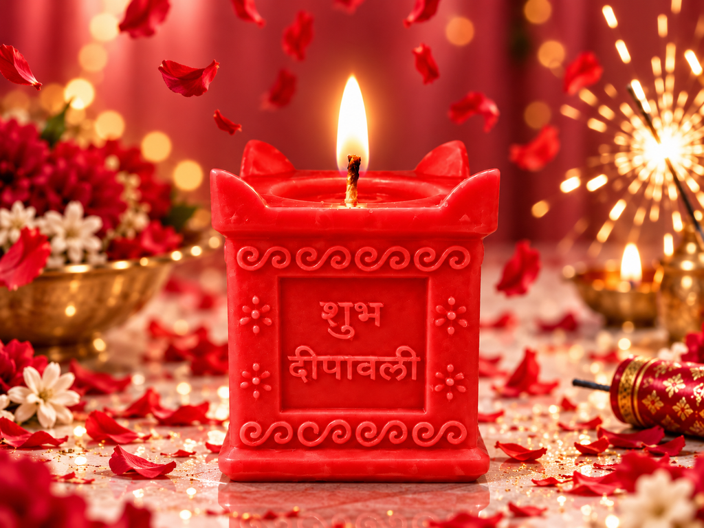 Shubh Diwali Candle in red