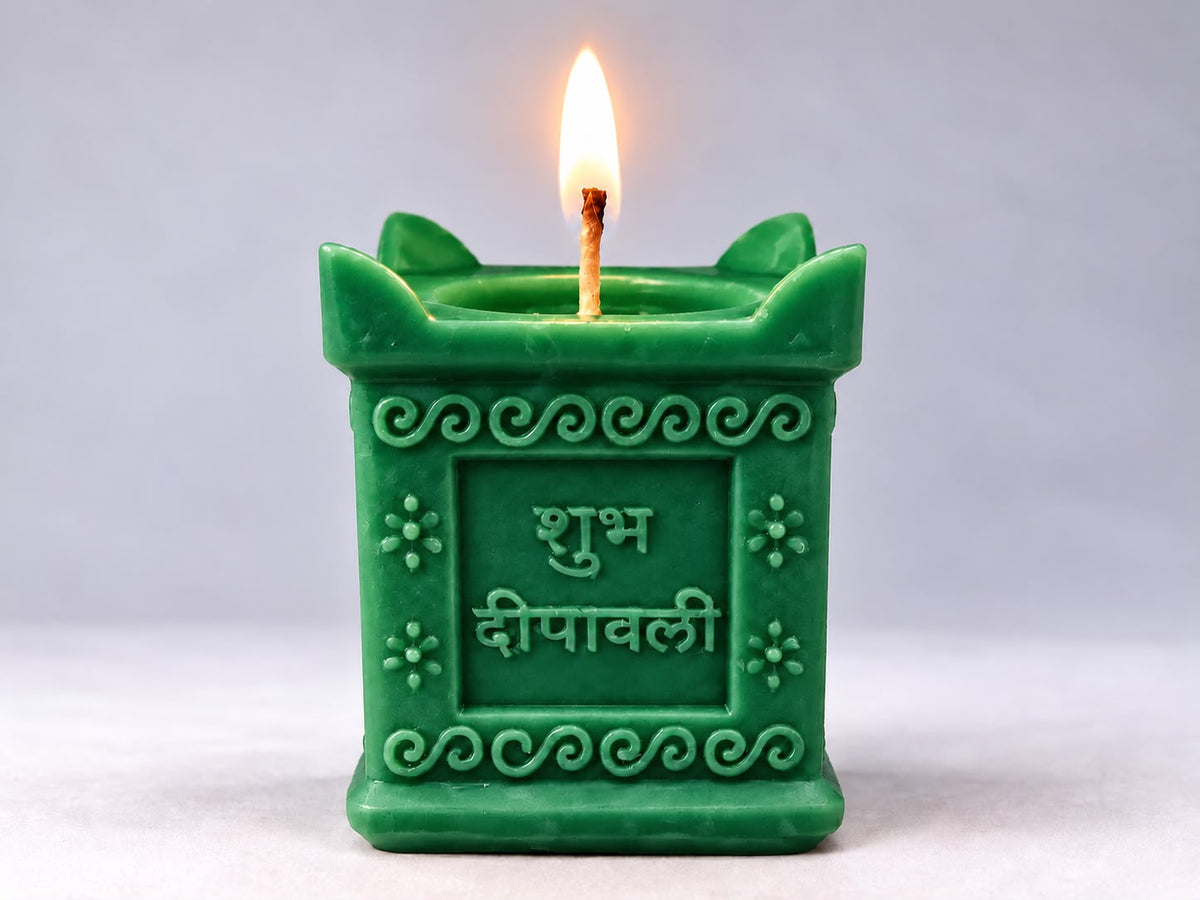 Shubh Diwali Candle - green