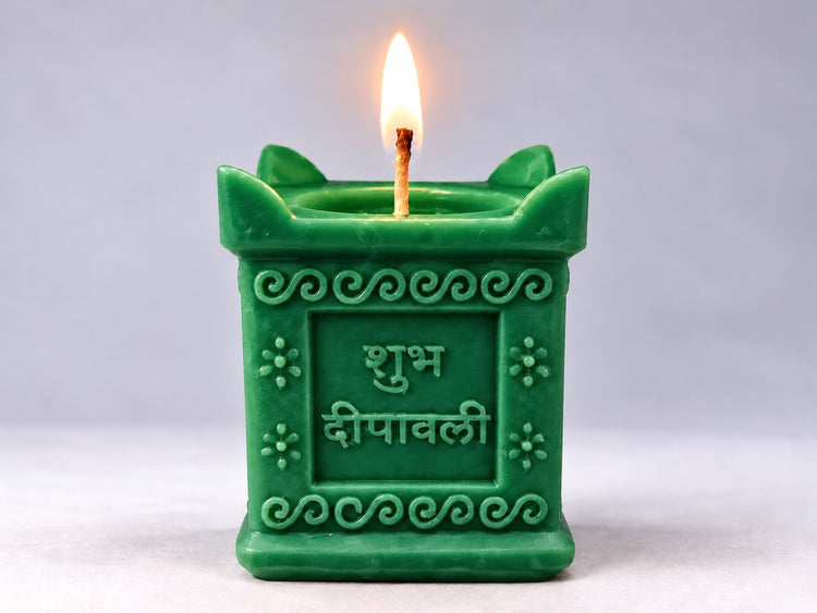 Shubh Diwali Candle - green
